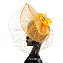 Mardi Gras Fascinator With Fishnet Veil and Flowers